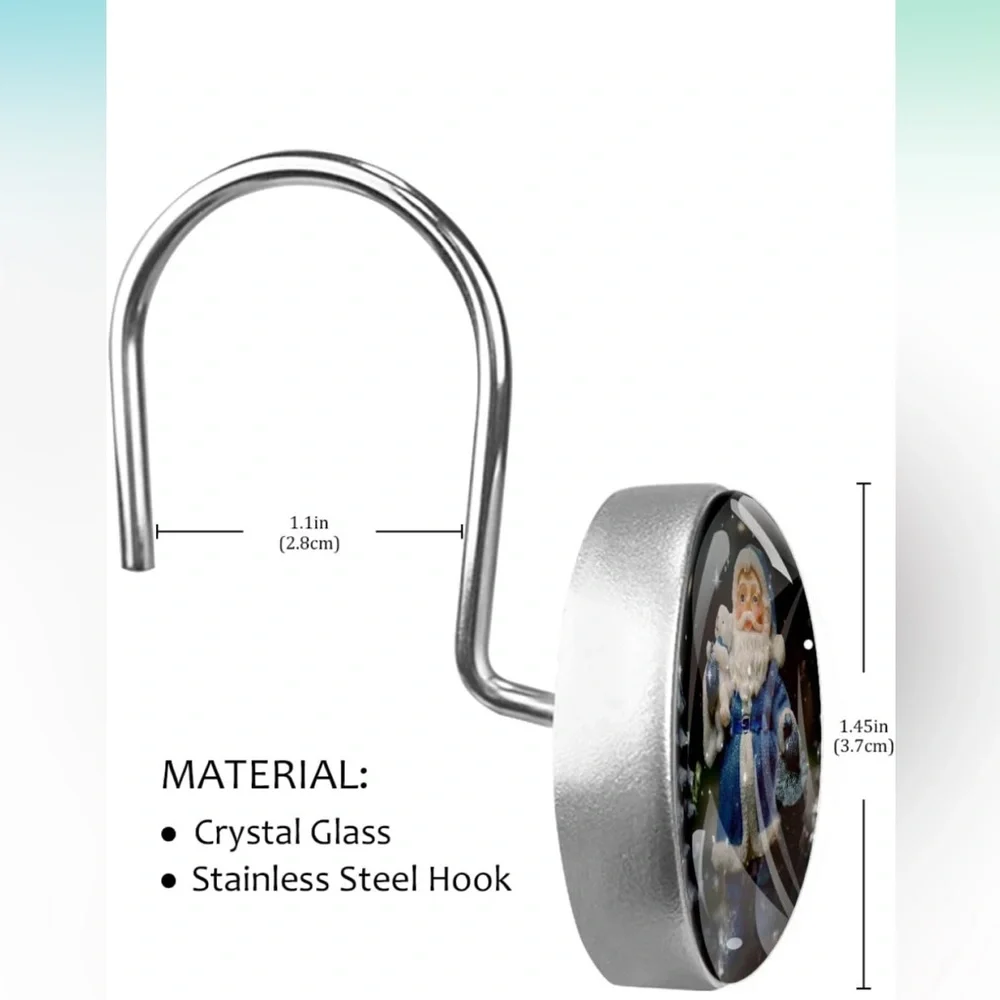 Christmas Santa 12PCS Crystal Glass and Stainless Steel Shower Curtain Hooks